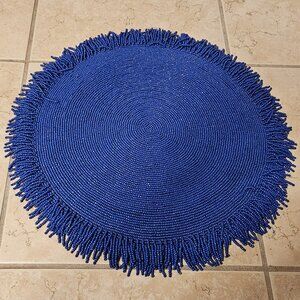 RARE KIM SEYBERT SUMMER BEACH OCEAN NAUTICAL CORAL BLUE FRINGE BEADED PLACEMAT